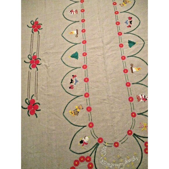 *Vintage Tan Khaki Muslin Holiday Napkins - 7 Asst Christmas Embroidered - Picture 11 of 12